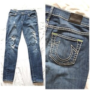 True religion | Blue faded ripped women's CASEY , low rise super skinny Jean